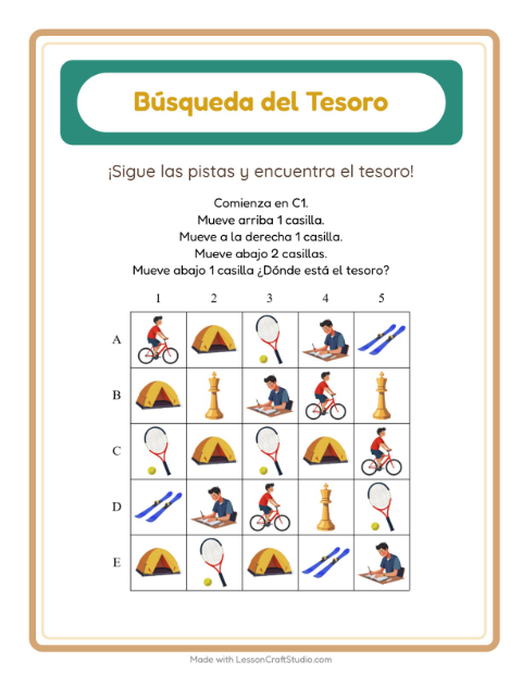 Vista previa de la hoja de Búsqueda Del Tesoro con Accesorios para grado 1