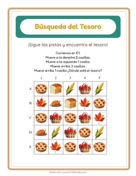 Vista previa de la hoja de Búsqueda Del Tesoro con Accesorios para grado 1
