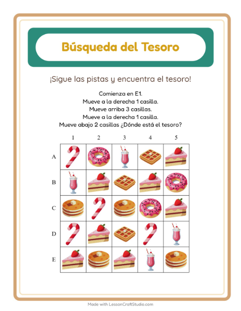 Vista previa de la hoja de Búsqueda Del Tesoro con Accesorios para grado 1