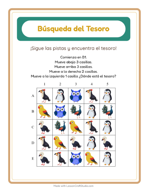 Vista previa de la hoja de Búsqueda Del Tesoro con Accesorios para grado 1