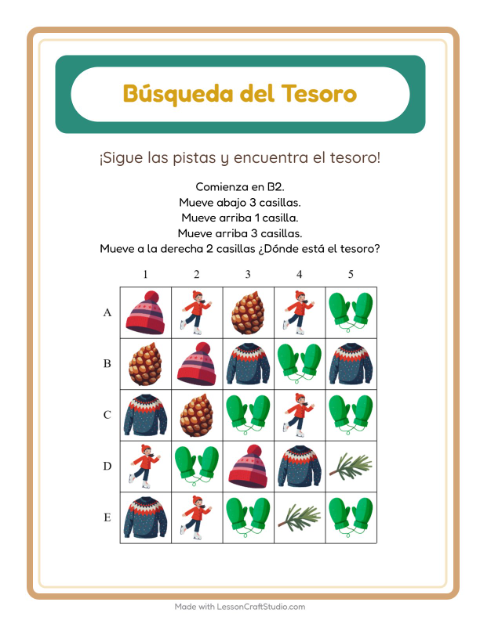 Vista previa de la hoja de Búsqueda Del Tesoro con Accesorios para grado 1