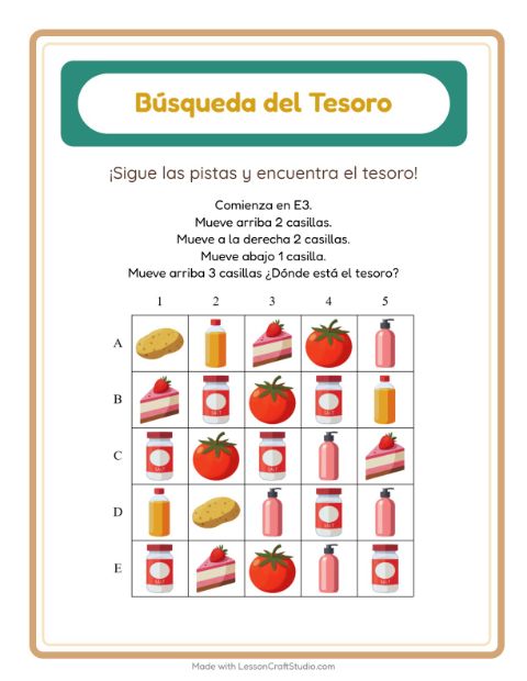 Vista previa de la hoja de Búsqueda Del Tesoro con Accesorios para grado 1