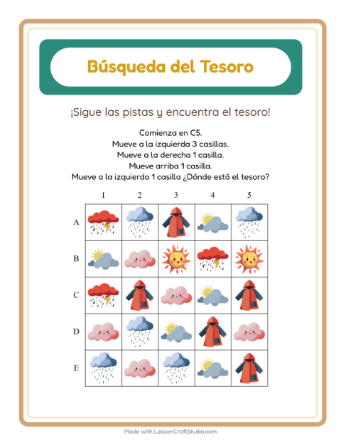 Vista previa de la hoja de Búsqueda Del Tesoro con Accesorios para grado 1