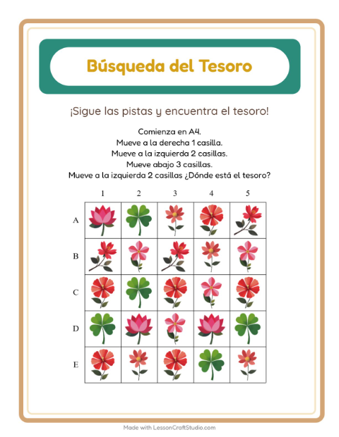 Vista previa de la hoja de Búsqueda Del Tesoro con Accesorios para grado 1