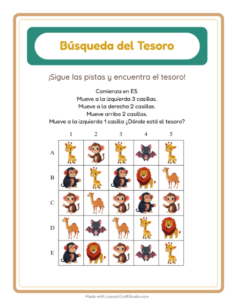 Vista previa de la hoja de Búsqueda Del Tesoro con Accesorios para grado 1