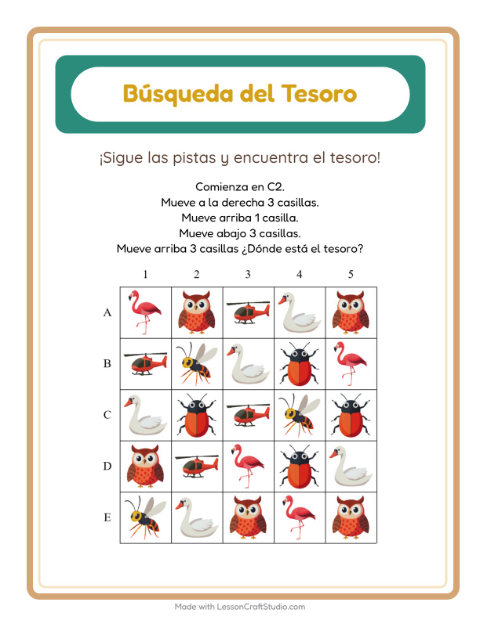 Vista previa de la hoja de Búsqueda Del Tesoro con Accesorios para grado 1