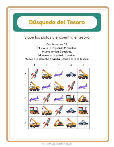 Vista previa de la hoja de Búsqueda Del Tesoro con Accesorios para grado 1
