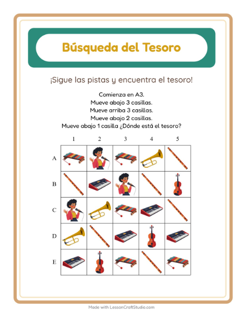 Vista previa de la hoja de Búsqueda Del Tesoro con Accesorios para grado 1
