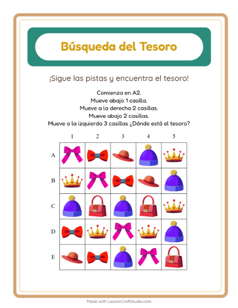 Vista previa de la hoja de Búsqueda Del Tesoro con Accesorios para grado 1