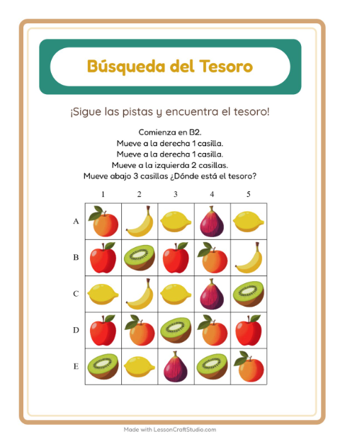 Vista previa de la hoja de Búsqueda Del Tesoro con Accesorios para grado 1