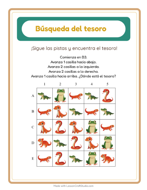 Vista previa de la hoja de Búsqueda Del Tesoro con Reptiles y anfibios para grado 1
