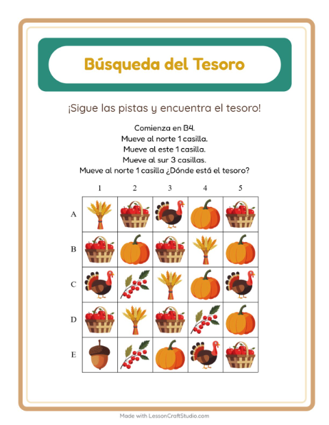Vista previa de la hoja de Búsqueda Del Tesoro con Accesorios para grado 1