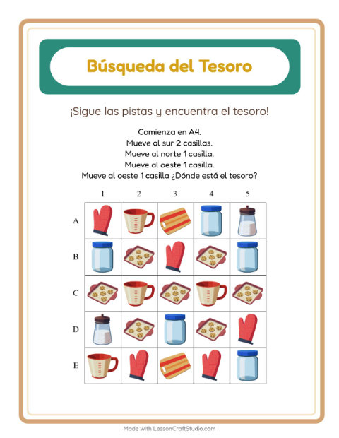 Vista previa de la hoja de Búsqueda Del Tesoro con Accesorios para grado 1
