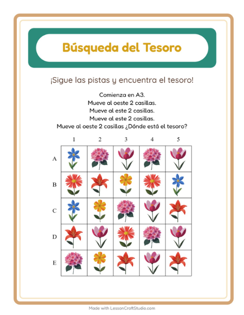 Vista previa de la hoja de Búsqueda Del Tesoro con Accesorios para grado 1