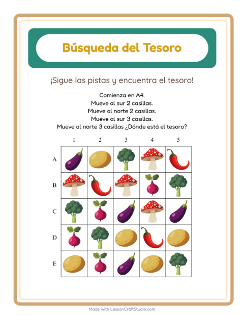 Vista previa de la hoja de Búsqueda Del Tesoro con Accesorios para grado 1