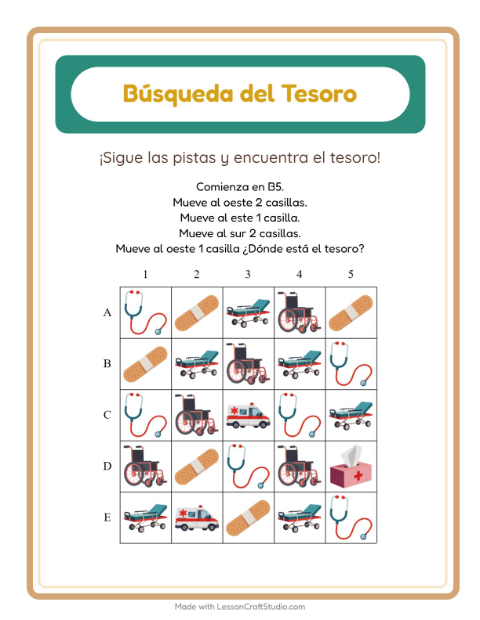 Vista previa de la hoja de Búsqueda Del Tesoro con Accesorios para grado 1