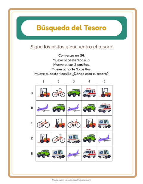 Vista previa de la hoja de Búsqueda Del Tesoro con Accesorios para grado 1