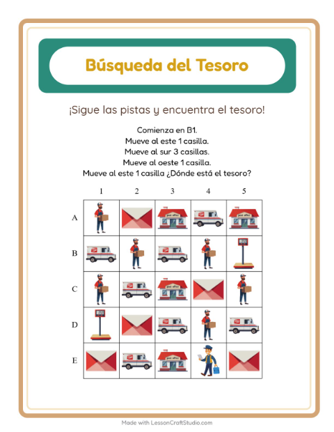 Vista previa de la hoja de Búsqueda Del Tesoro con Accesorios para grado 1