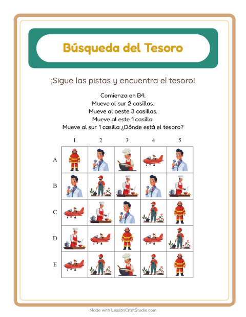 Vista previa de la hoja de Búsqueda Del Tesoro con Accesorios para grado 1