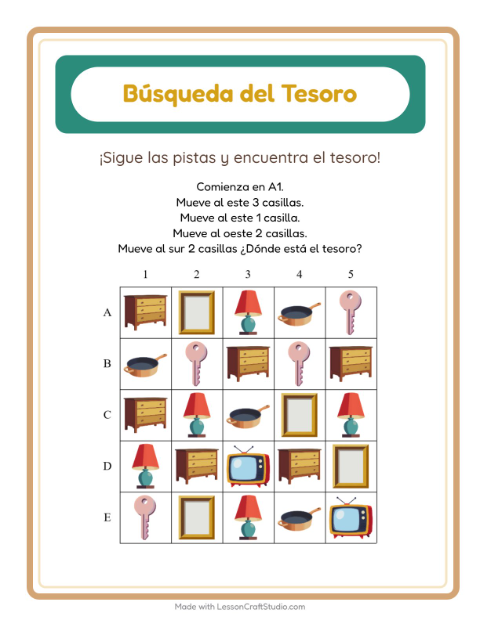 Vista previa de la hoja de Búsqueda Del Tesoro con Accesorios para grado 1