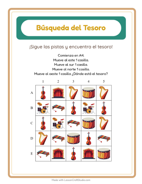 Vista previa de la hoja de Búsqueda Del Tesoro con Accesorios para grado 1