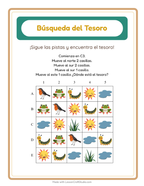 Vista previa de la hoja de Búsqueda Del Tesoro con Accesorios para grado 1