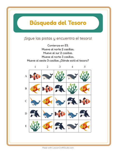 Vista previa de la hoja de Búsqueda Del Tesoro con Accesorios para grado 1