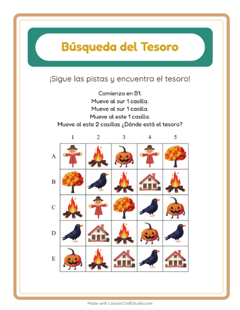 Vista previa de la hoja de Búsqueda Del Tesoro con Accesorios para grado 1