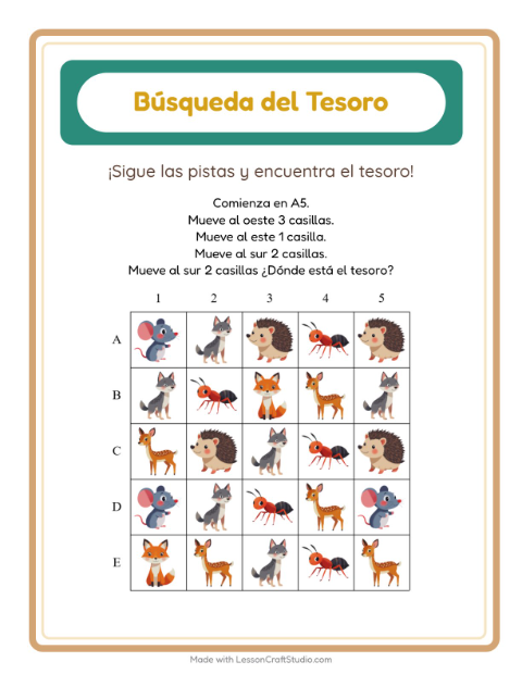 Vista previa de la hoja de Búsqueda Del Tesoro con Accesorios para grado 1