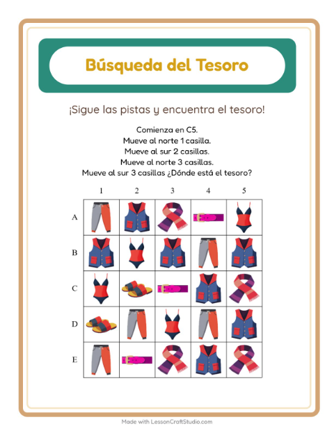 Vista previa de la hoja de Búsqueda Del Tesoro con Accesorios para grado 1