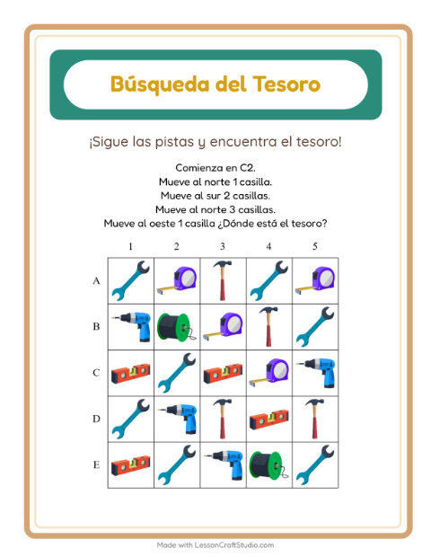 Vista previa de la hoja de Búsqueda Del Tesoro con Accesorios para grado 1