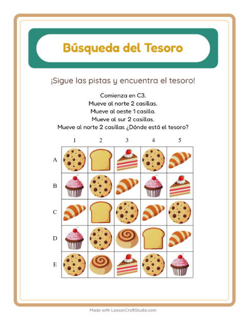 Vista previa de la hoja de Búsqueda Del Tesoro con Accesorios para grado 1