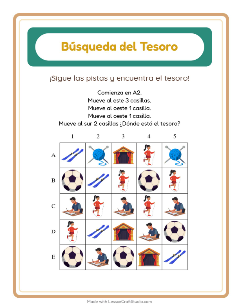Vista previa de la hoja de Búsqueda Del Tesoro con Accesorios para grado 1
