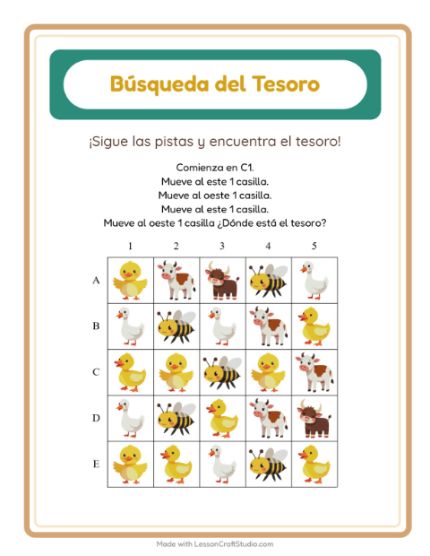 Vista previa de la hoja de Búsqueda Del Tesoro con Accesorios para grado 1