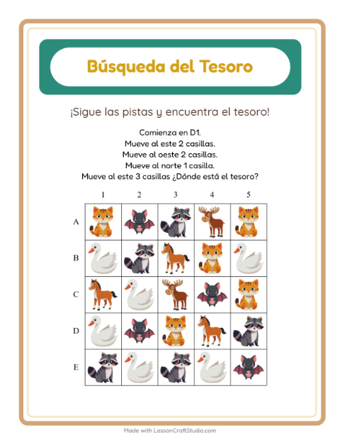 Vista previa de la hoja de Búsqueda Del Tesoro con Accesorios para grado 1
