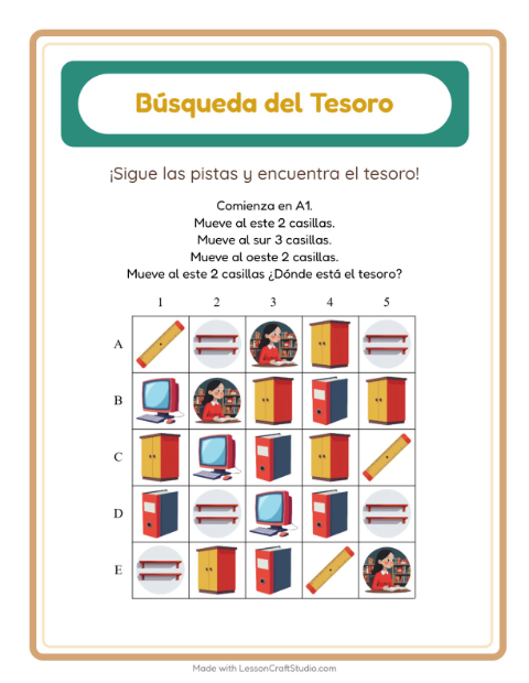 Vista previa de la hoja de Búsqueda Del Tesoro con Accesorios para grado 1