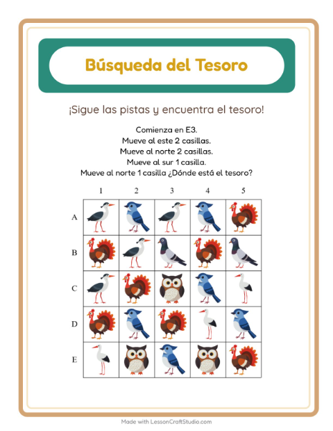Vista previa de la hoja de Búsqueda Del Tesoro con Accesorios para grado 1