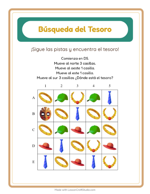 Vista previa de la hoja de Búsqueda Del Tesoro con Accesorios para grado 1