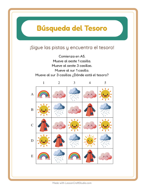 Vista previa de la hoja de Búsqueda Del Tesoro con Accesorios para grado 1
