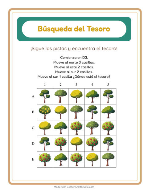 Vista previa de la hoja de Búsqueda Del Tesoro con Accesorios para grado 1
