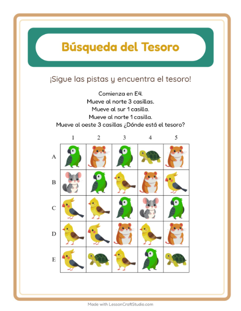 Vista previa de la hoja de Búsqueda Del Tesoro con Accesorios para grado 1