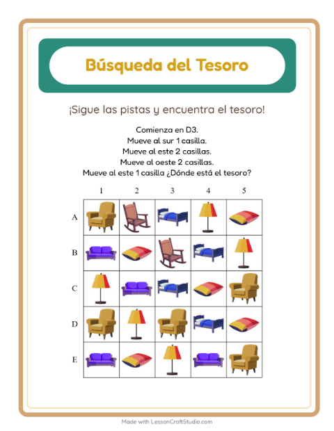 Vista previa de la hoja de Búsqueda Del Tesoro con Accesorios para grado 1