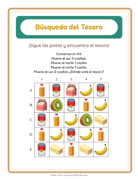 Vista previa de la hoja de Búsqueda Del Tesoro con Accesorios para grado 1