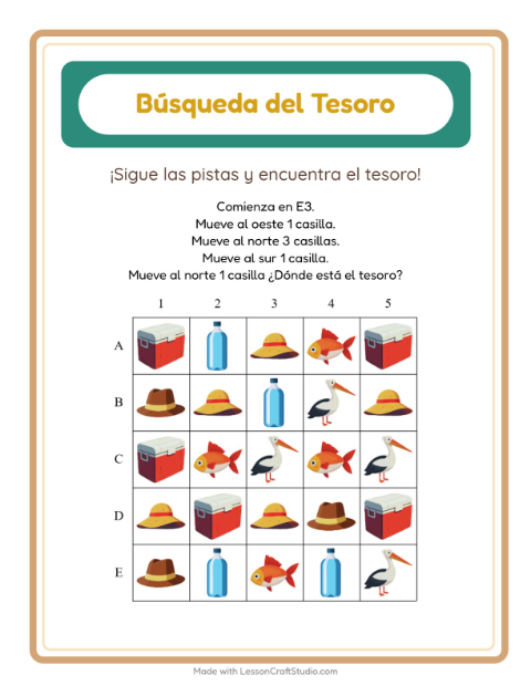 Vista previa de la hoja de Búsqueda Del Tesoro con Accesorios para grado 1
