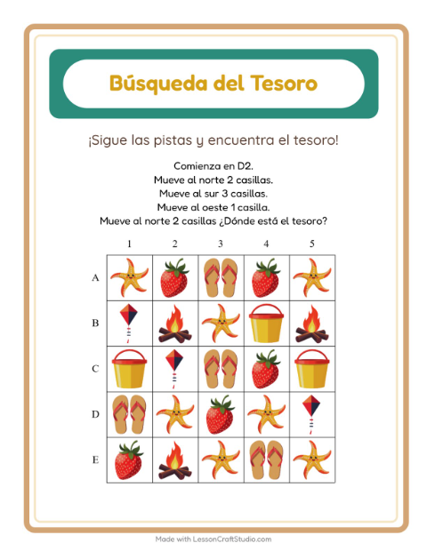 Vista previa de la hoja de Búsqueda Del Tesoro con Accesorios para grado 1