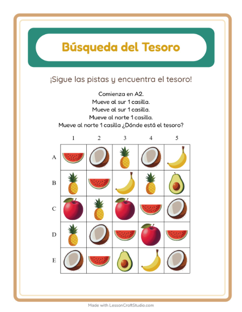 Vista previa de la hoja de Búsqueda Del Tesoro con Accesorios para grado 1