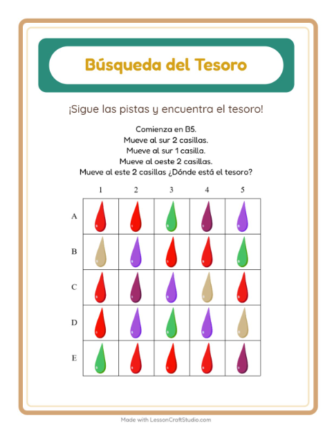 Vista previa de la hoja de Búsqueda Del Tesoro con Accesorios para grado 1