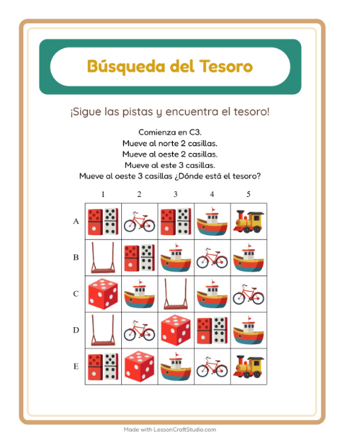 Vista previa de la hoja de Búsqueda Del Tesoro con Accesorios para grado 1