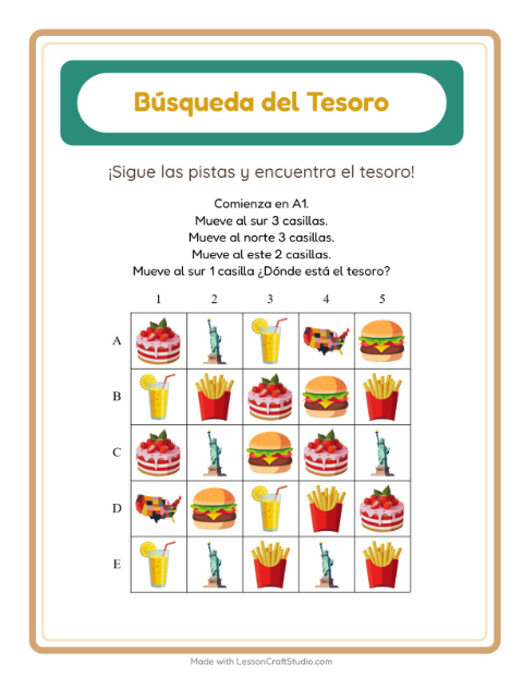 Vista previa de la hoja de Búsqueda Del Tesoro con Accesorios para grado 1