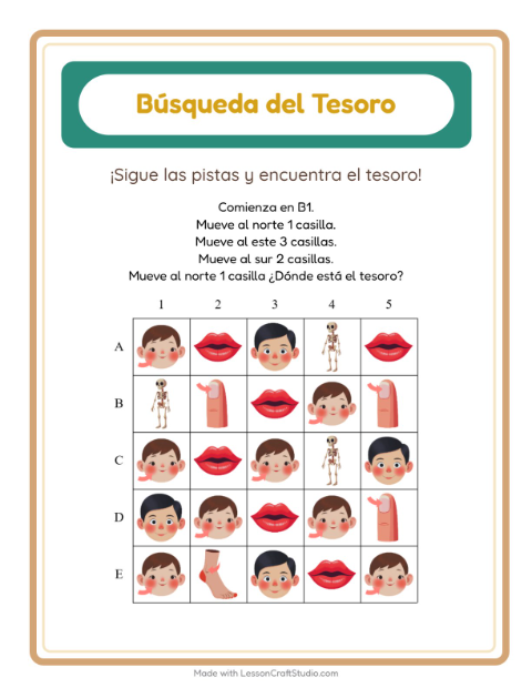 Vista previa de la hoja de Búsqueda Del Tesoro con Accesorios para grado 1